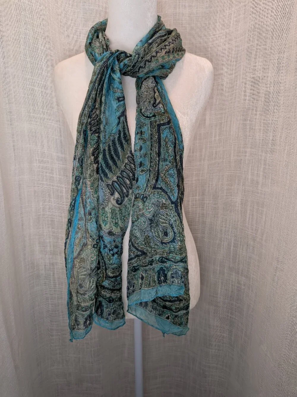 Rising Tide 100% Silk Blue Paisley Sheer Scarf